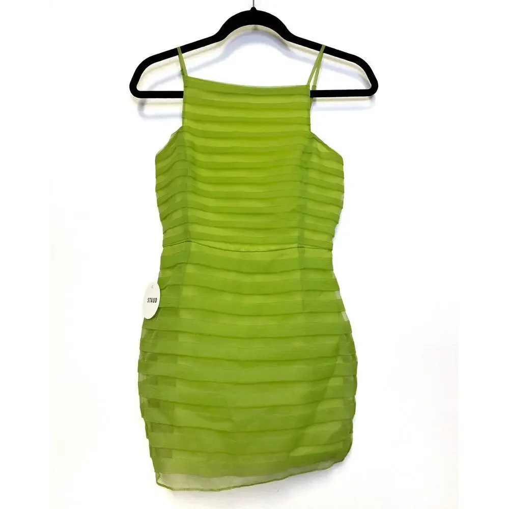 NWT $345 STAUD Jacob Mesh Striped Square Neck Mini Dress - Picture 2 of 10